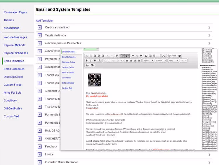 ReservationKey automated email template workflow
