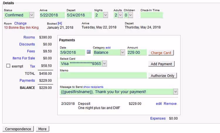 ReservationKey click-to-charge payment workflow