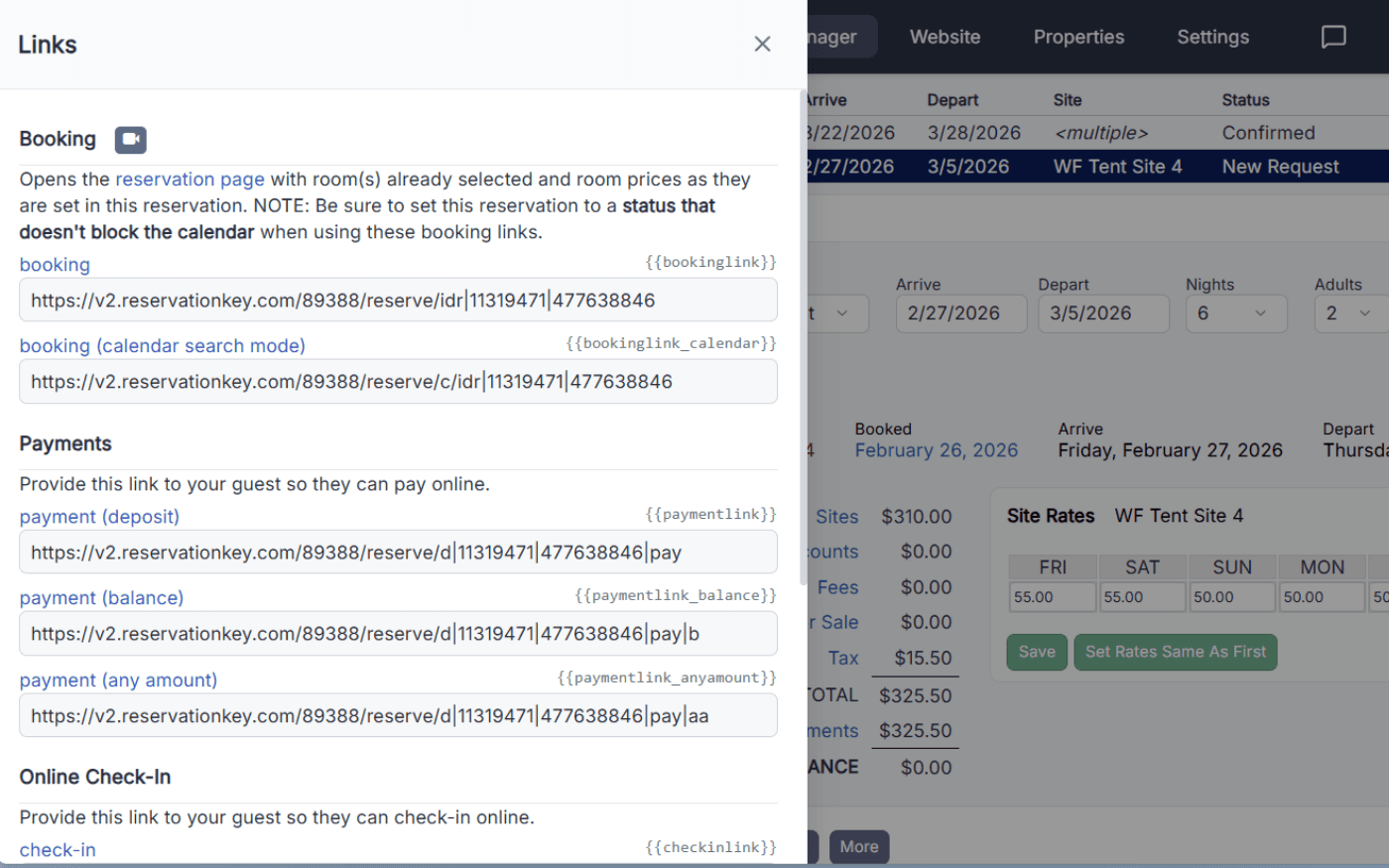 Secure email payment link for reservation payments
