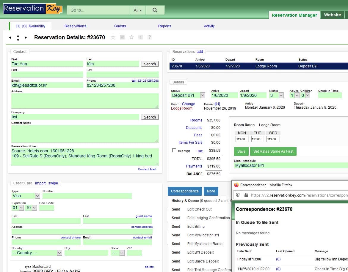 Guest management screen in hotel reservation system