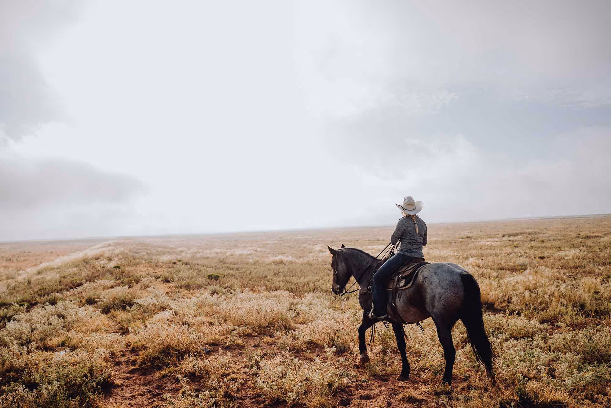 Ranch property with horseback rider