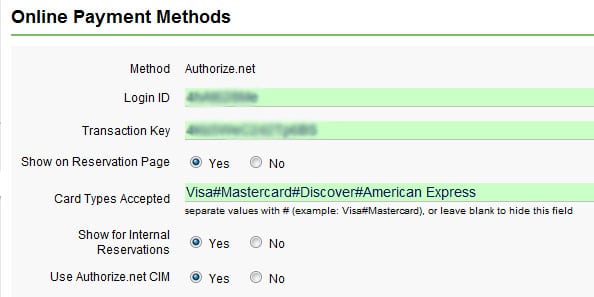 Reservation payments methods